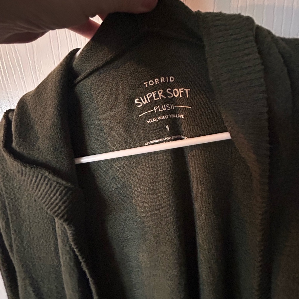 torrid Super Soft Plush Open-Front Cardigan — Olive